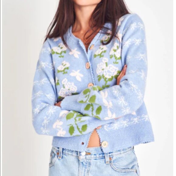 LoveShackFancy Charlo Cardigan in Periwinkle Orchard Size S - Picture 1 of 3